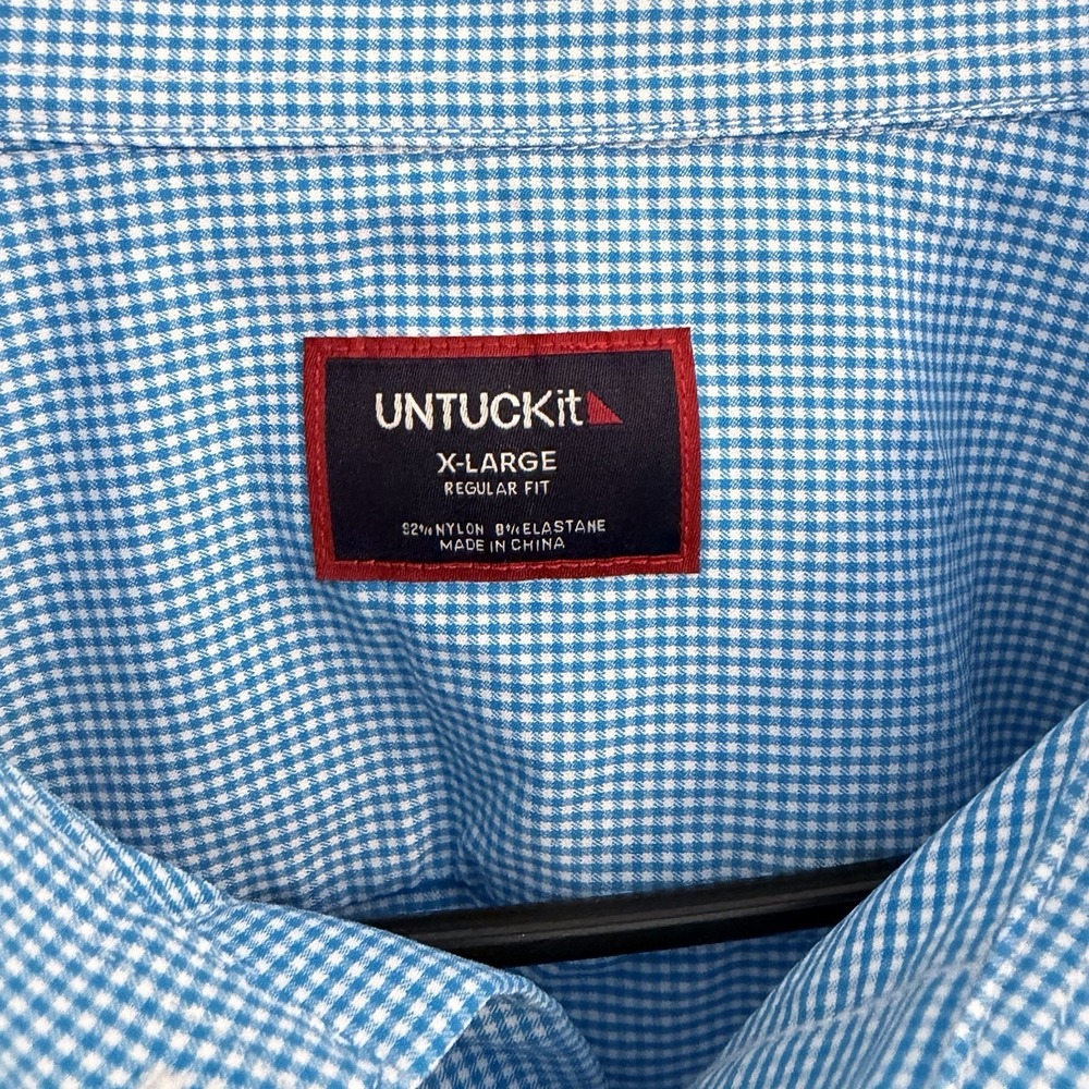 UNTUCKit Mens XL Blue Checkered Performance Long Sleeve Button Down Shirt - Picture 4 of 10